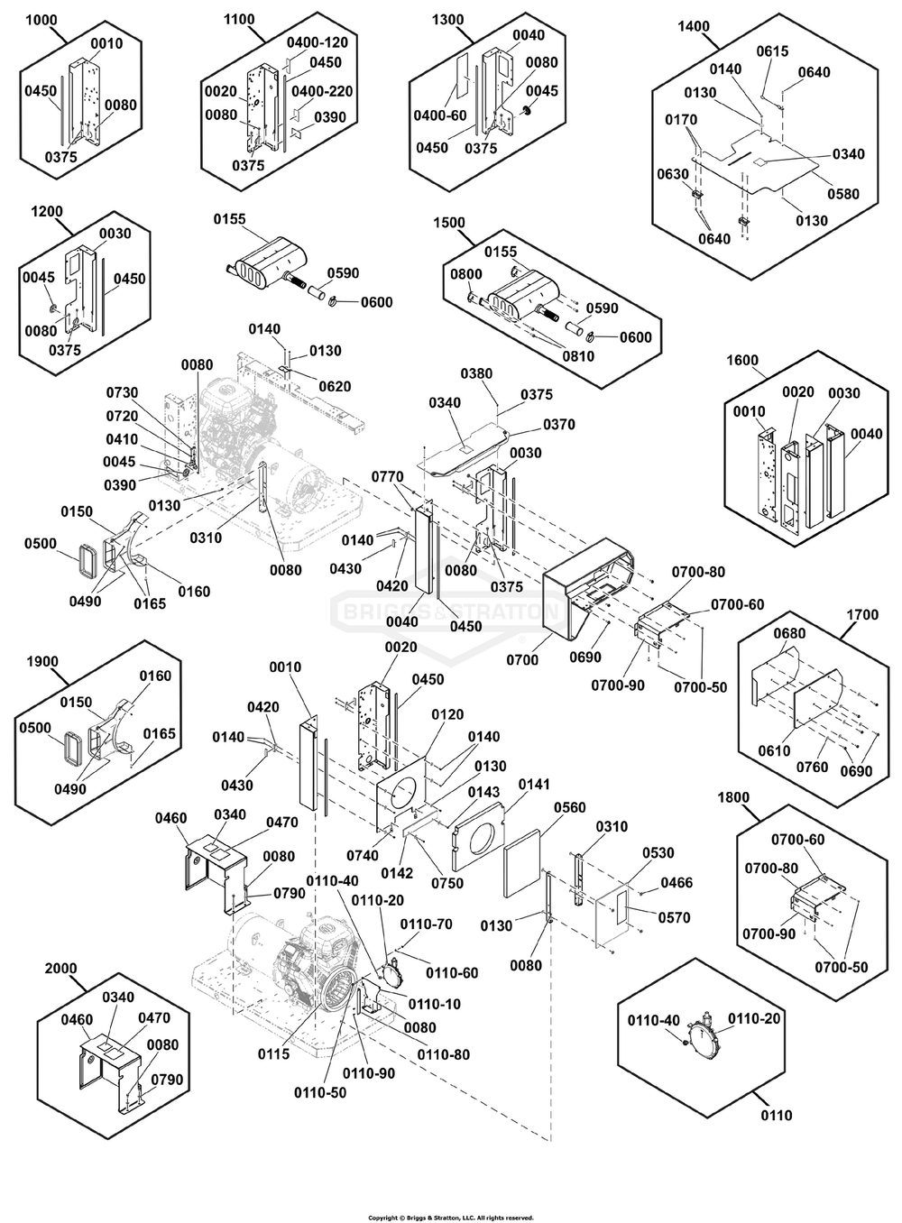 Fuel, Duct And Support Group Diagram and Parts List for 040678-01  Briggs and Stratton Generator
